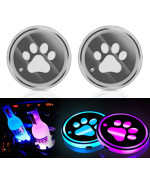 Uxcer 2Pcs Led Cup Holder Lights For Car, Rechargeable 7 Color-Changing Light Up Cup Holder Insert Coasters, Car Accessories For Teens, Car Gifts For Men Women (Dog Paw)