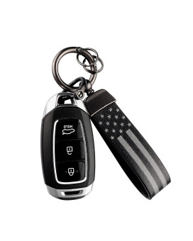 Turcee Leather American Flag Car Keychain,Us Flag Car Key Fob,Zinc Alloy Anti-Lost D-Ring Key Fob Keychain For Men And Women