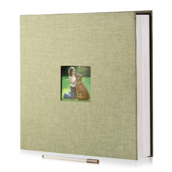 Henpisen Large Photo Album Self Adhesive For 4X6 8X10 10X12 Pictures Magnetic Scrapbook Album 126X11 60 Pages Linen Cover Diy Photo Album With A Metallic Pen And Diy Stickers(Grass Green)