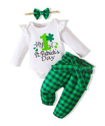 Newborn Baby St Patricks Outfit My First St Patricks Baby Outfits Clover Romperpantshat 3Pcs Baby Clothes 3-6 Months