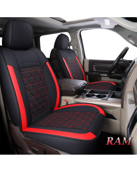 Coverado Front Car Seat Covers 3 Pieces, Waterproof Leather Dodge Ram Seat Cover Protectors Custom Fit For Ram 1500 2500 3500 2002-2023(Front Pair, Red)