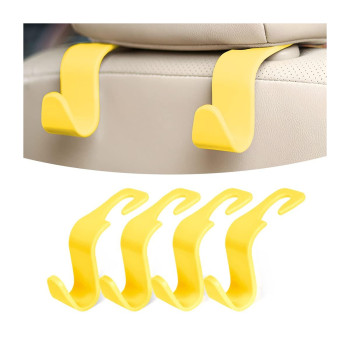 4Pcs Car Back Seat Headrest Hooks, Rear Car Seat Storage Headrest Hanger Holder Hooks Organizer, Universal Auto Interior Accessories For Bag Purse Handbag Cloth Coats Grocery (Yellow)