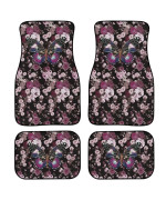 For U Designs 4 Piece Butterfly Print Car Floor Mats For Trucks,Heavy Duty Rubber Floor Mats Floral Style Carpet Anti-Slip Front Rear Car Floor Mats All Weather Floor Mats Protector,Pink