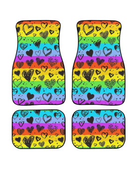 For U Designs 4 Pieces Rainbow Striped Car Floor Mats All Weather Heavy Duty Rubber Floor Mats Front Rear Floor Mats Carpet Universal Fits For Most Cars,Suvs,Trucks,Minivans