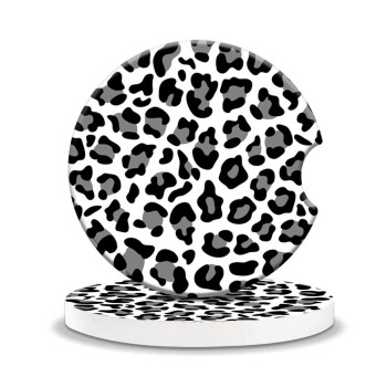 Car Coasters Pack Of 2,Absorbent Ceramic Car Coasters,Drink Cup Holder Coastersfor Women Men,With A Finger Notch For Easy Removal Leopard White