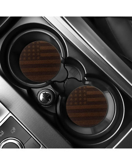 Car Coasters For Drinks Absorbentcute Car Accessories For Women And Lady2 Pack 295Inch Car Cup Holder Coastersuniversal Non Slip Cup Holder Insert Coaster (Brown Flag)