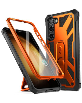 Poetic Spartan Case For Samsung Galaxy S23 Plus 5G 67 Inch, Built-In Screen Protector Work With Fingerprint Id, Full Body Rugged Shockproof Protective Cover Case With Kickstand, Metallic Orange