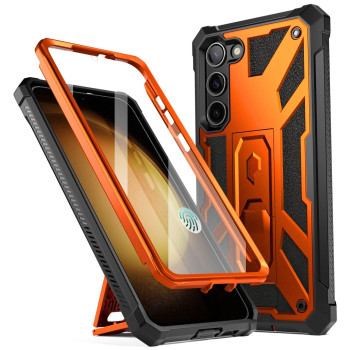 Poetic Spartan Case For Samsung Galaxy S23 Plus 5G 67 Inch, Built-In Screen Protector Work With Fingerprint Id, Full Body Rugged Shockproof Protective Cover Case With Kickstand, Metallic Orange