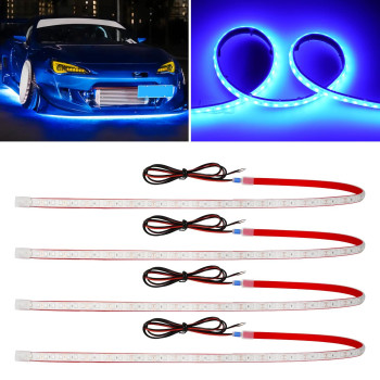 Duofu365 Blue Led Strip Lights,24Inch 12V Car Led Strip Light Ip68 Waterproof Cuttable For Car Motorcycles Boat Golf Cart Truck Cargo Home Decoration With Strong Nano Tape,(4Pcs)