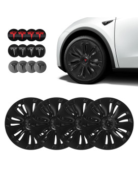 Basenor 2023-2020 Tesla Model Y Hubcaps 19 Inch Wheel Covers Matte Black Oem Rim Protectors Replacement Hub Caps For Model Y Exterior Accessories Set Of 4