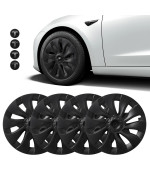 Basenor 2017-2023 Tesla Model 3 Wheel Cover 18 Inch Hubcap Wheel Hub Caps Oem Rim Protectors Cover Replacement Matte Black Hubcaps Exterior Accessories Performance (Set Of 4) And 4 Pcs Hub Center Cap