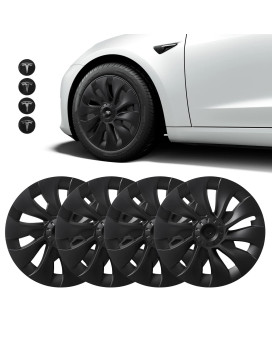 Basenor 2017-2023 Tesla Model 3 Wheel Cover 18 Inch Hubcap Wheel Hub Caps Oem Rim Protectors Cover Replacement Matte Black Hubcaps Exterior Accessories Performance (Set Of 4) And 4 Pcs Hub Center Cap