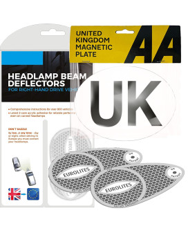 Xtremeauto Eurolites Deflectors Headlight Deflectors For Europe & Aa Magnetic Uk Sticker Plate - Essential Uk Vehicle Identifier Required For Cars, Trucks, Vehicles Travelling To Europe