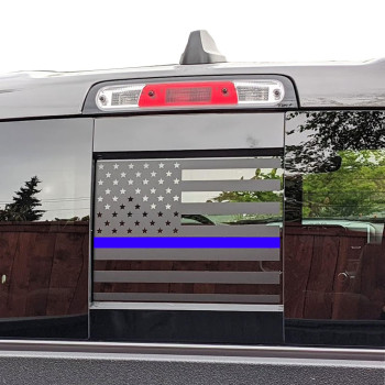 Zxiaochun Rear Middle Window American Flag Decal For Ford F150 F250 F350 2004-2014 Back Centre Sliding Window Glass Usa Flag Vinyl Sticker(Thin Blue Line)