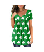 Summer Tops For Women 2023 Plus Size Sexy Casual Women Tops V Neck Tunic Hide Belly Henley T Shirts Short Sleeve Cute Shamrock Tshirt Dressy Casual Blouse St Patricks Day Green M