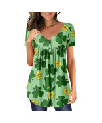 Tops For Women Casual Summer Plus Size Cotton Womens Tops Cute Shamrock Tunic Hide Belly Henley Tshirt V Neck Short Sleeve T Shirts Dressy Casual Blouse St Patricks Day Army Green 3X