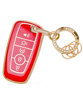 For Ford Key Fob Cover - Soft Tpu Key Fob Protector For Ford Explorer Mustang Edge Fusion Maverick Ranger F-150 F-250 F-350 F-450 F-550 Smart Key Case With Bling Keychain , Red