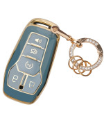 For Ford Key Fob Cover - Soft Tpu Key Fob Protector For Ford Fusion Edge Mustang Lincoln Explorer Mkx Mkc Mkz Smart Key Case With Bling Keychain, Blue