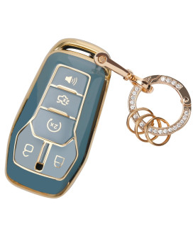 For Ford Key Fob Cover - Soft Tpu Key Fob Protector For Ford Fusion Edge Mustang Lincoln Explorer Mkx Mkc Mkz Smart Key Case With Bling Keychain, Blue