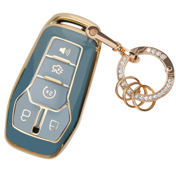 For Ford Key Fob Cover - Soft Tpu Key Fob Protector For Ford Fusion Edge Mustang Lincoln Explorer Mkx Mkc Mkz Smart Key Case With Bling Keychain, Blue