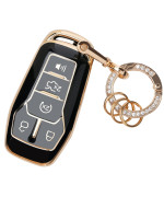 For Ford Key Fob Cover - Soft Tpu Key Fob Protector For Ford Fusion Edge Mustang Lincoln Explorer Mkx Mkc Mkz Smart Key Case With Bling Keychain, Black