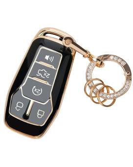 For Ford Key Fob Cover - Soft Tpu Key Fob Protector For Ford Fusion Edge Mustang Lincoln Explorer Mkx Mkc Mkz Smart Key Case With Bling Keychain, Black