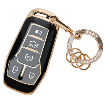 For Ford Key Fob Cover - Soft Tpu Key Fob Protector For Ford Fusion Edge Mustang Lincoln Explorer Mkx Mkc Mkz Smart Key Case With Bling Keychain, Black