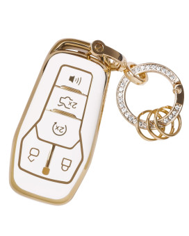 For Ford Key Fob Cover - Soft Tpu Key Fob Protector For Ford Fusion Edge Mustang Lincoln Explorer Mkx Mkc Mkz Smart Key Case With Bling Keychain, White