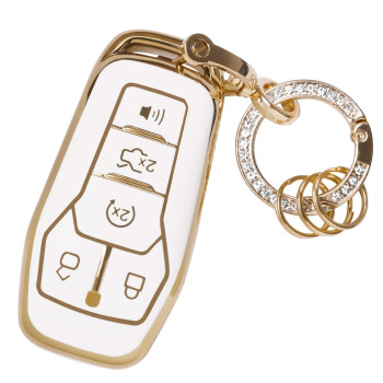 For Ford Key Fob Cover - Soft Tpu Key Fob Protector For Ford Fusion Edge Mustang Lincoln Explorer Mkx Mkc Mkz Smart Key Case With Bling Keychain, White