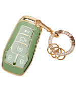 For Ford Key Fob Cover - Soft Tpu Key Fob Protector For Ford Fusion Edge Mustang Lincoln Explorer Mkx Mkc Mkz Smart Key Case With Bling Keychain, Green