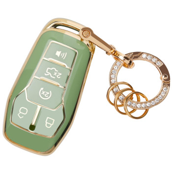 For Ford Key Fob Cover - Soft Tpu Key Fob Protector For Ford Fusion Edge Mustang Lincoln Explorer Mkx Mkc Mkz Smart Key Case With Bling Keychain, Green