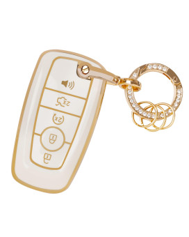 For Ford Key Fob Cover - Soft Tpu Key Fob Protector For Ford Explorer Mustang Edge Fusion Maverick Ranger F-150 F-250 F-350 F-450 F-550 Smart Key Case With Bling Keychain , White