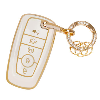 For Ford Key Fob Cover - Soft Tpu Key Fob Protector For Ford Explorer Mustang Edge Fusion Maverick Ranger F-150 F-250 F-350 F-450 F-550 Smart Key Case With Bling Keychain , White