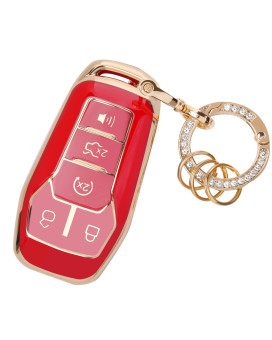 For Ford Key Fob Cover - Soft Tpu Key Fob Protector For Ford Fusion Edge Mustang Lincoln Explorer Mkx Mkc Mkz Smart Key Case With Bling Keychain, Red