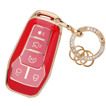 For Ford Key Fob Cover - Soft Tpu Key Fob Protector For Ford Fusion Edge Mustang Lincoln Explorer Mkx Mkc Mkz Smart Key Case With Bling Keychain, Red