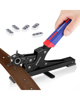 Workpro Desktop Leather Hole Punch Set, Rotary Belt Hole Puncher For Leather, 6 Punch Sizes, Heavy Duty Leather Hole Punch Tool For Leather Belts, Dog Collars, Watch Band, Saddles, Shoes, Home Diy