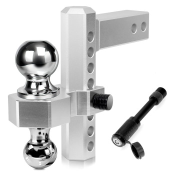 Octomo Adjustable Trailer Hitch, 8 Inch Drop Hitch Ball Mount For 2 Inch Receiver, 12,500 Lbs Gtw, 2 And 2-516 Stainless Steel Tow Hitch Balls With Double Anti-Theft Pins Locks