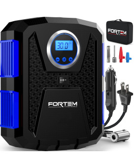 Fortem Tire Inflator 150 Psi, Bike Pump, 112V Ac 12V Dc Air Pump For Car Tires, Digital Tire Pressure Gauge Wauto Pumpshut Off, Carrying Case (Blue)