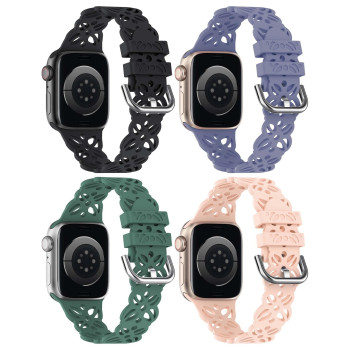 Wearlizer 4 Pack Floral Lace Hollow-Out Band Compatible With Apple Watch 42444549Mm Stylish Silicone Sport Band Cute Women Cutout Replacement Strap For Iwatch Se Series 87654321Ultra