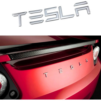 Compatible For Tesla Model 3Sxy Tailgate Insert Letters Rear Emblems, Tesla Logo 3M Adhesive Backing (Fit Silver)