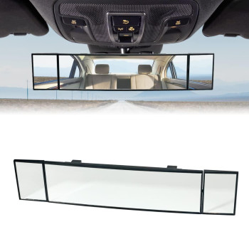 Rear View Mirror,Universal Panoramic Rear View Mirror,Wide Angle Car Rear View Mirror,Reduced Blind Spot For Accident Prevention, H Large Hd Tri-Fold Angel Mirror For Car, Suv, Vans, And Truck