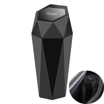 Car Trash Can With Lid, Diamond Design Small Automatic Portable Trash Can, Leakproof Vehicle Trash Bin, Easy To Clean, Used In Car Home Office (Black)