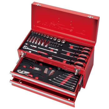 E-Value Est-2280Re Maintenance Tool Set, 80 Tools + Tool Chest, Red, Eva Mat Tray, Compatible With Various Maintenance Work, Motorcycles And Cars