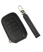 Locoy Key Fob Cover Fit For Toyota Tundra Accessories 2022 2023 Sequoia 2023 And Venza 2021 2022 Key Fob Case, Key Protector Cover, Key Shells, Leather Key Case (Black Leather Black Stitches, 1Pcs)