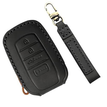 Locoy Key Fob Cover Fit For Toyota Tundra Accessories 2022 2023 Sequoia 2023 And Venza 2021 2022 Key Fob Case, Key Protector Cover, Key Shells, Leather Key Case (Black Leather Black Stitches, 1Pcs)