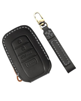 Locoy Key Fob Cover Fit For Toyota Tundra Accessories 2022 2023 Sequoia 2023 And Venza 2021 2022 Key Fob Case, Key Protector Cover, Key Shells, Leather Key Case (Black Leather Gray Stitches, 1Pcs)