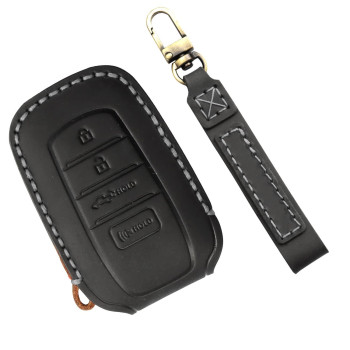 Locoy Key Fob Cover Fit For Toyota Tundra Accessories 2022 2023 Sequoia 2023 And Venza 2021 2022 Key Fob Case, Key Protector Cover, Key Shells, Leather Key Case (Black Leather Gray Stitches, 1Pcs)