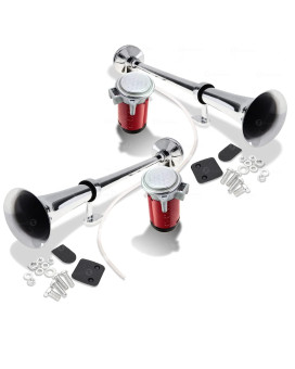 Zone Tech 12V Single Trumpet Air Horn - Premium Quality Silver Single Trumpet Air Horn Relay Included Chrome Compressor Super Loud 150Db For Truck, Train Lorry, Boat And Suv (2-Pack)
