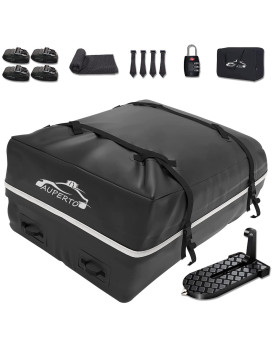 Car Roof Cargo Bag, 425 Liters Foldable Car Roof Bag With Anti-Slip Mat And 4 Heavy-Duty Straps, 4 Door Hooks,Car Step, Lock, Roof Bag Suitable For Any Cars