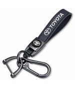 Incredikoo Genuine Leather Car Keychain,Car Key Fob Accessory Keyrings, Accessories For Women Men,Compatible With Toyota Corolla Avalon Camry Prius Avalon Rav4 Highlander Black